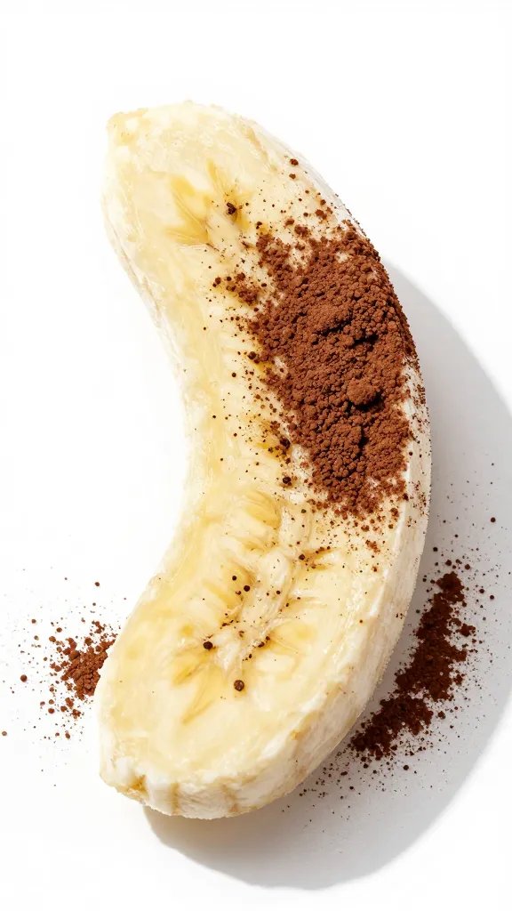 single frozen ripe banana slice dusted with cocoa powder