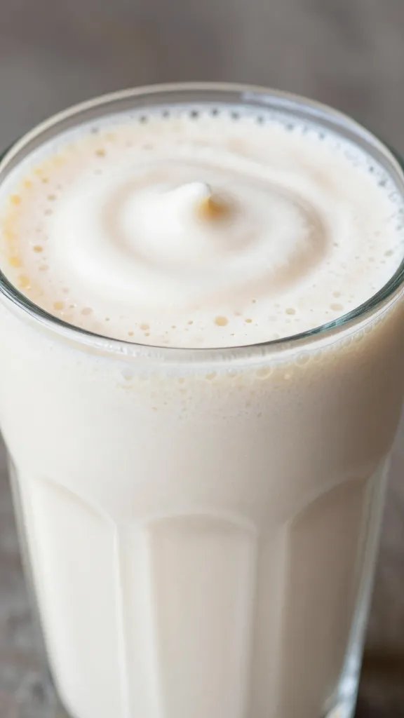 closeup cherry vanilla smoothie in clear glass, thick texture
