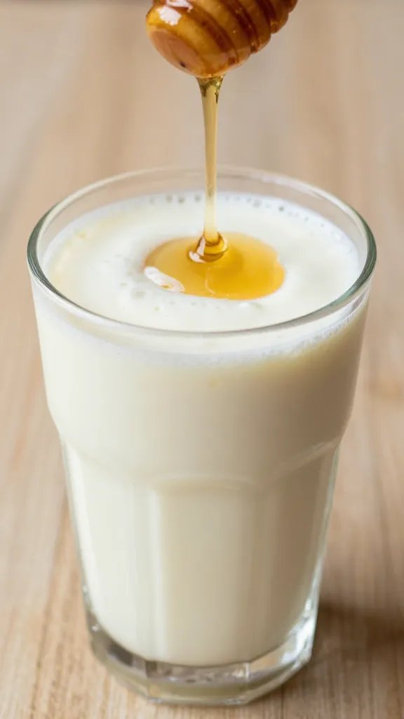 Honey drizzle over lassi smoothie, macro shot