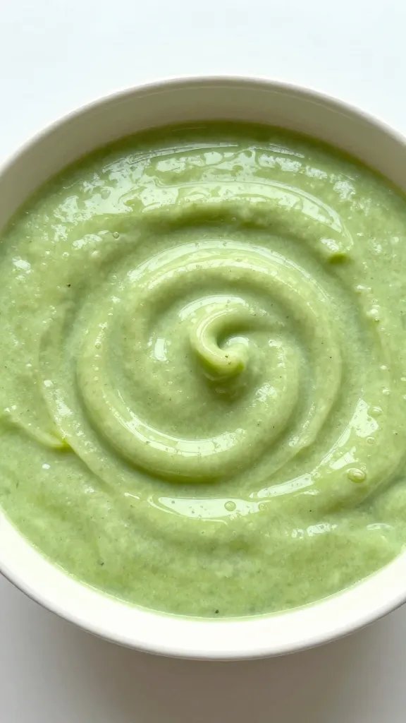 single smoothie bowl of blended green apple, creamy texture