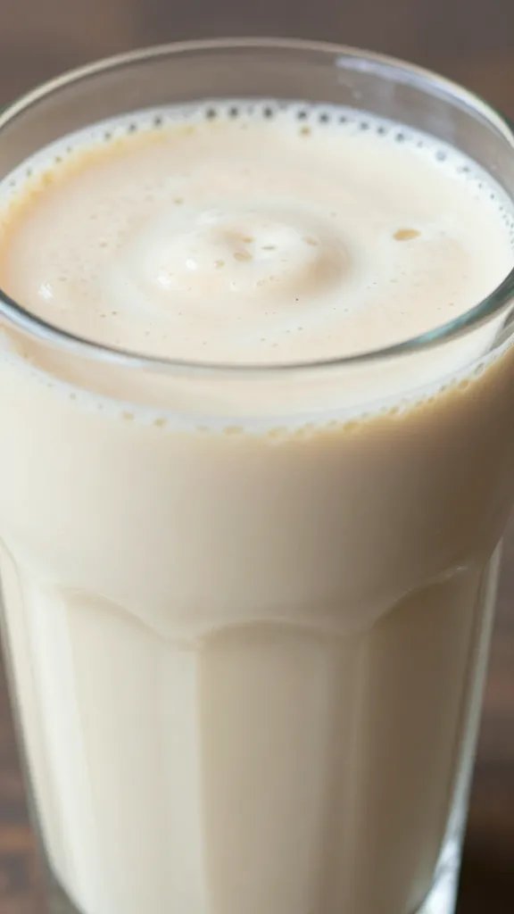 closeup of creamy fig smoothie in clear glass