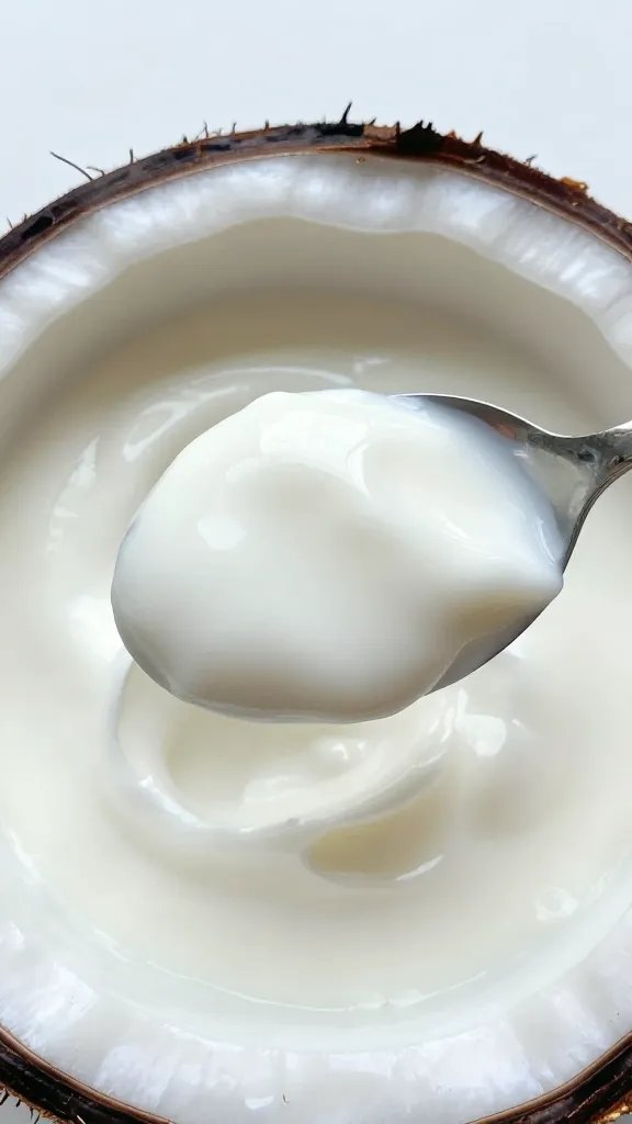 spoonful of thick coconut yogurt, soft natural light
