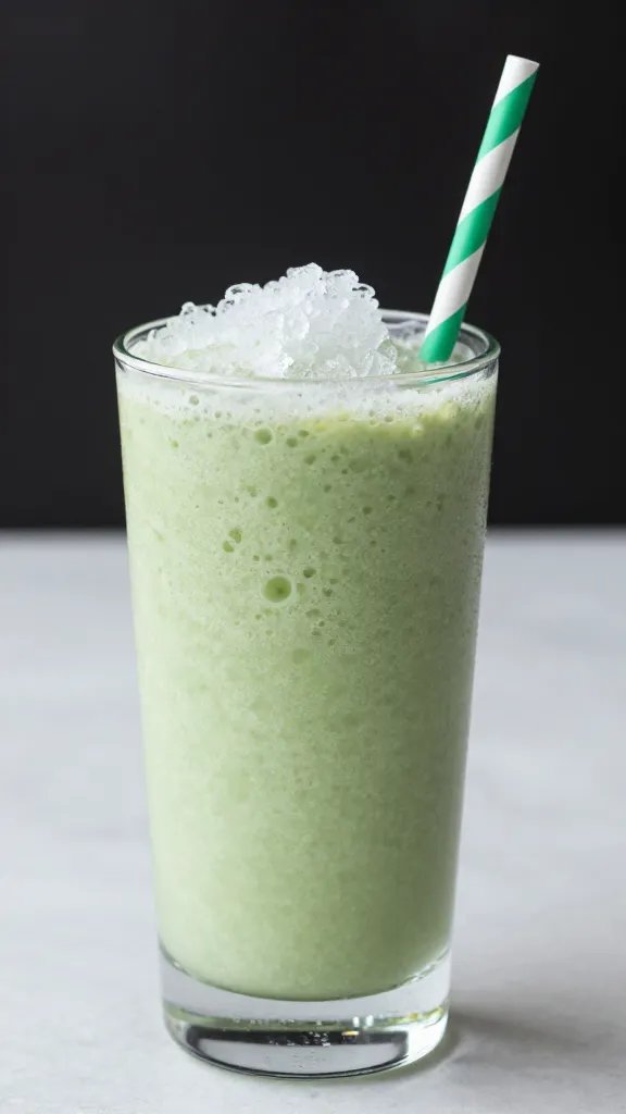 frosty pineapple mint smoothie in clear highball glass