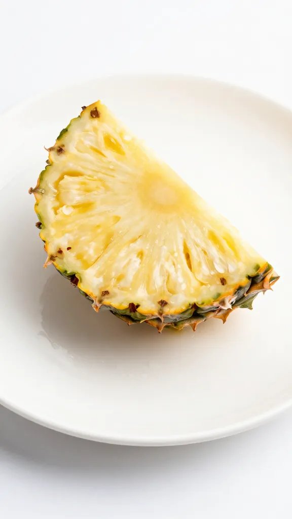 pineapple wedge with condensation on matte white plate