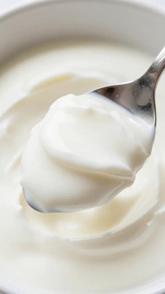 spoonful of Greek yogurt dollop, glossy and thick