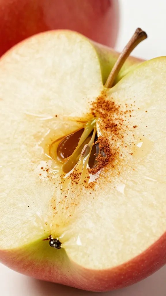 honeycrisp apple slice dusted with cinnamon, macro shot