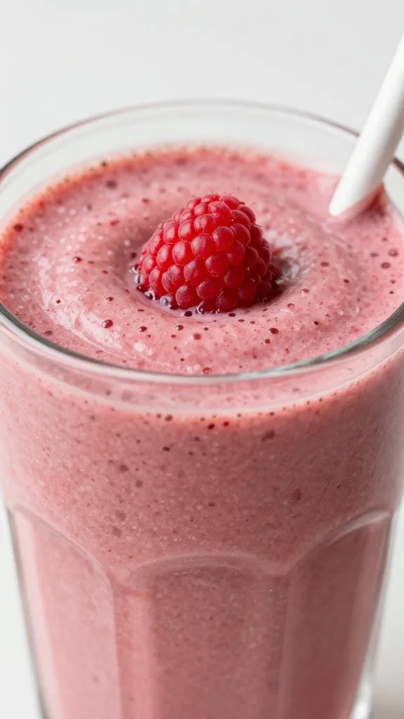 closeup raspberry smoothie in clear glass, thick and spoonable