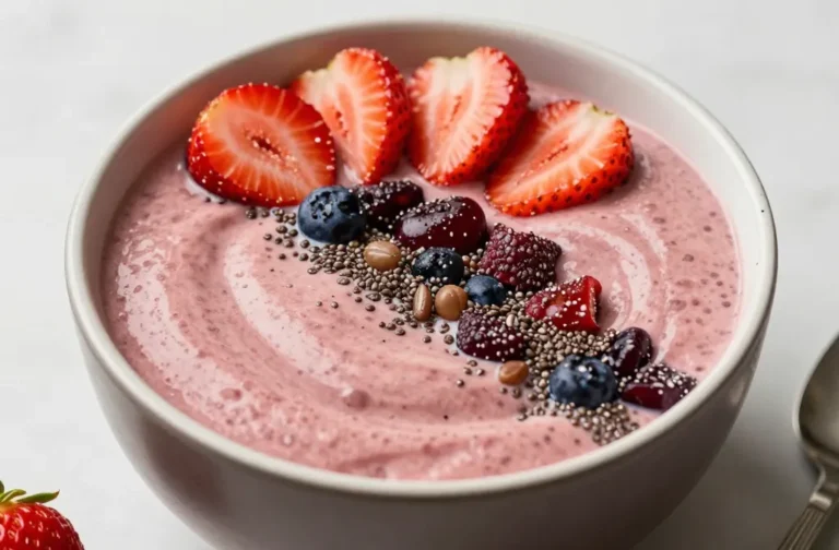 “PB&J” Smoothie Bowl With Strawberry Chia Swirl