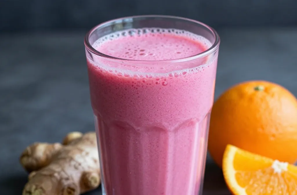 Beet Orange Ginger Smoothie With a Bold Pink Color