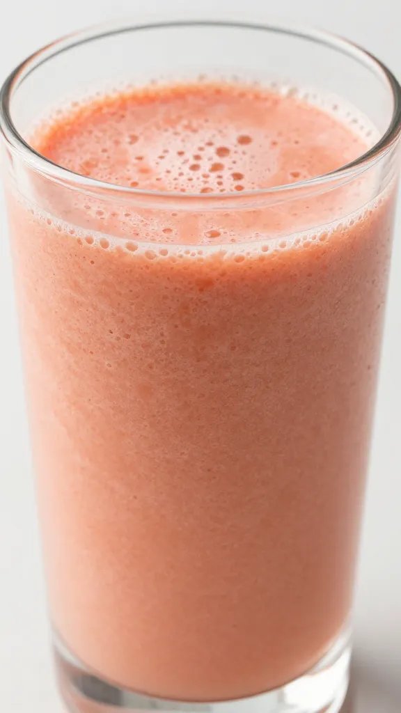 closeup beet orange ginger smoothie in clear glass, bold pink