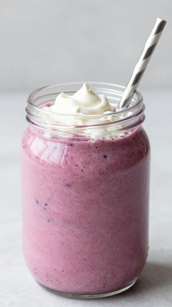 blender jar filled with thick berry cottage cheese smoothie