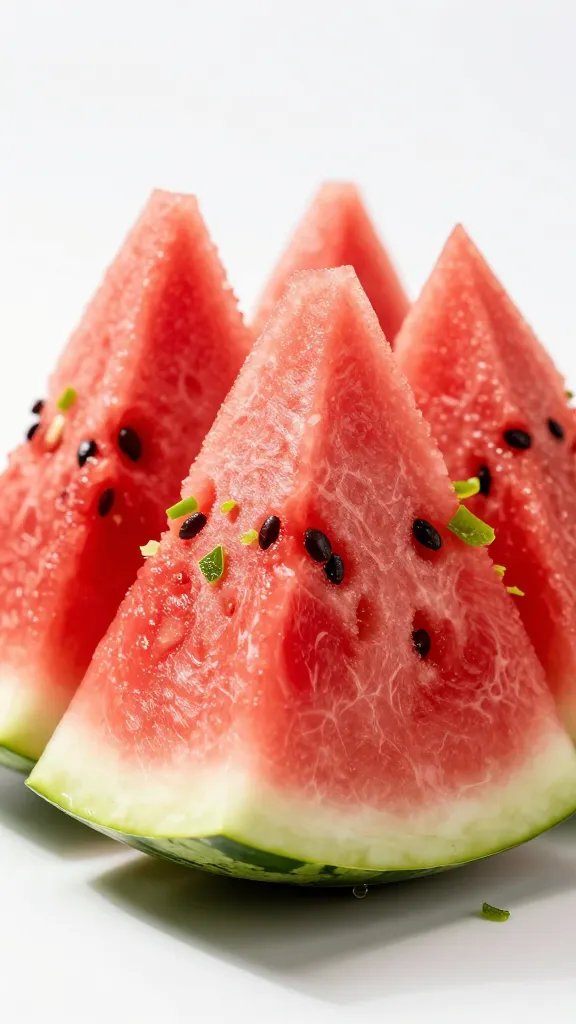 Freshly cut watermelon wedge with lime zest, studio lighting