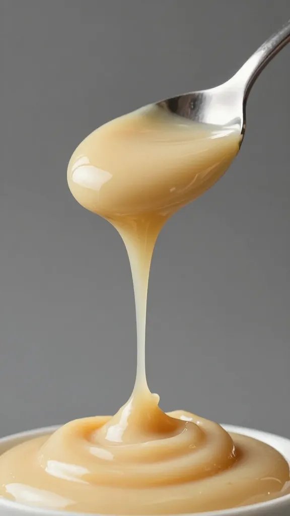 spoonful of runny light tahini dripping, studio lighting