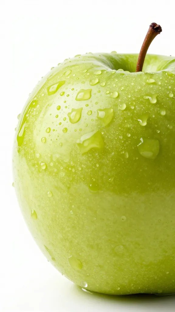 single Granny Smith slice with condensation, studio closeup