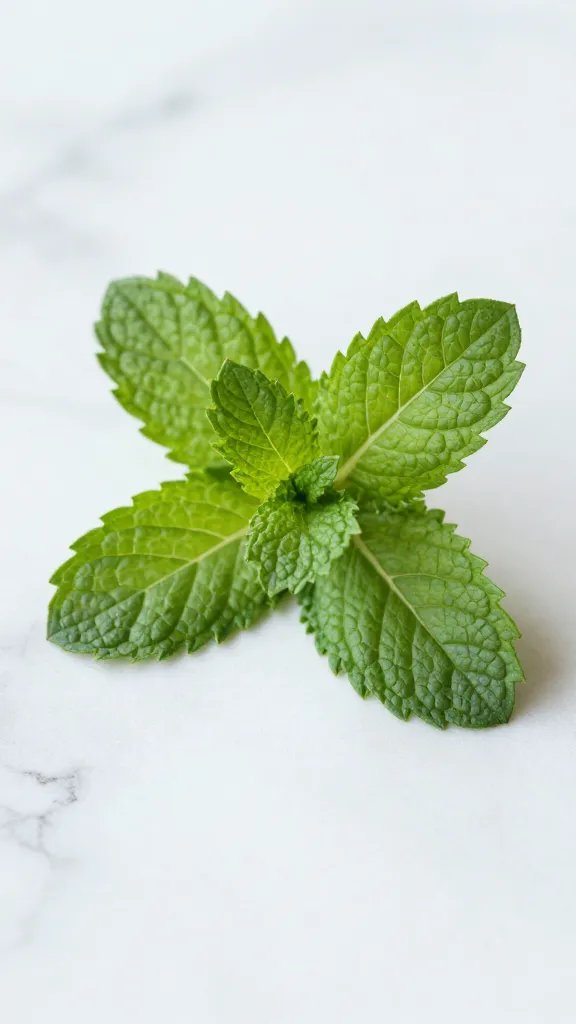 **Fresh mint leaves on marble surface**