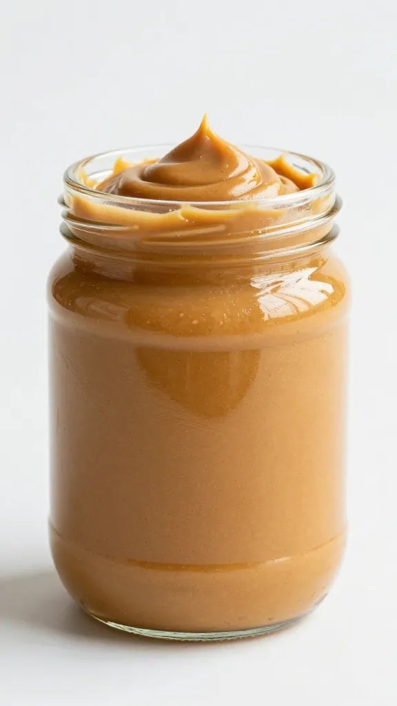**Creamy peanut butter swirl in a glass jar**