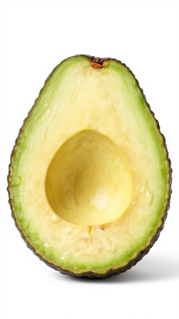**Single ripe avocado sliced in half**