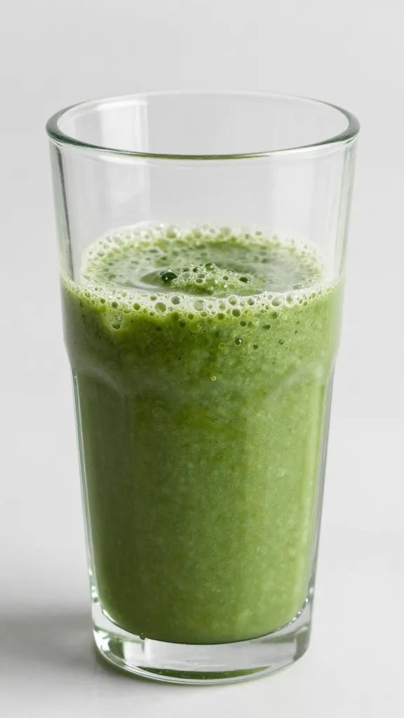 **Blender with vibrant green smoothie inside**