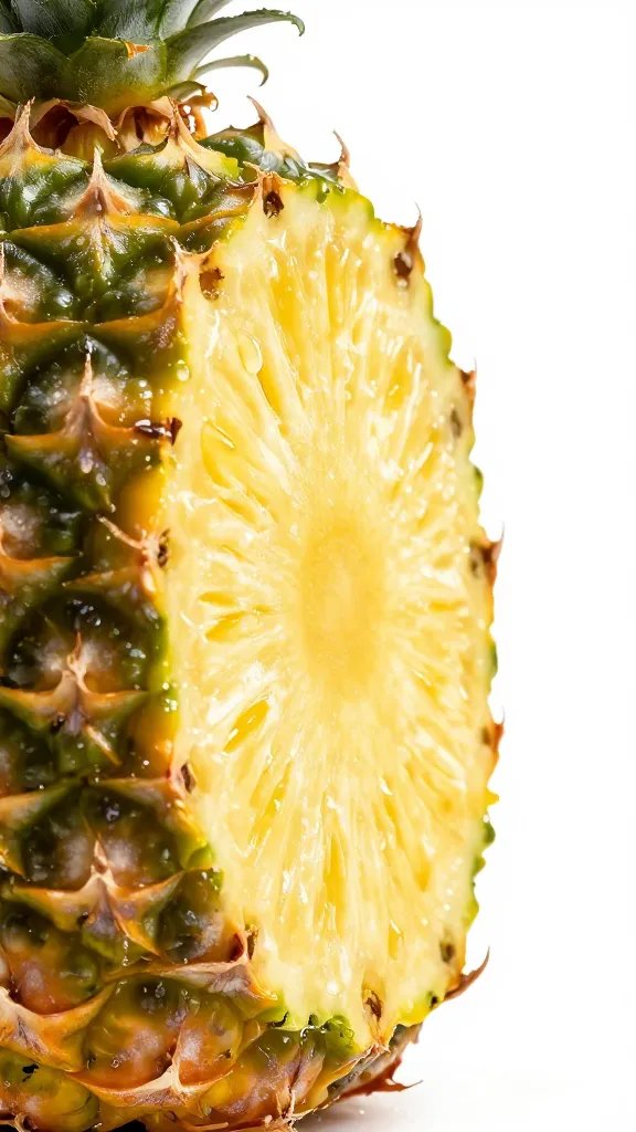 **Single fresh pineapple slice with droplets of water**