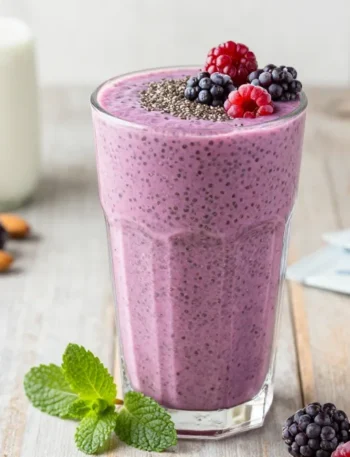 Blissful Chia Seed Smoothie Recipe with Berries + Almond Milk (Thick, Filling)