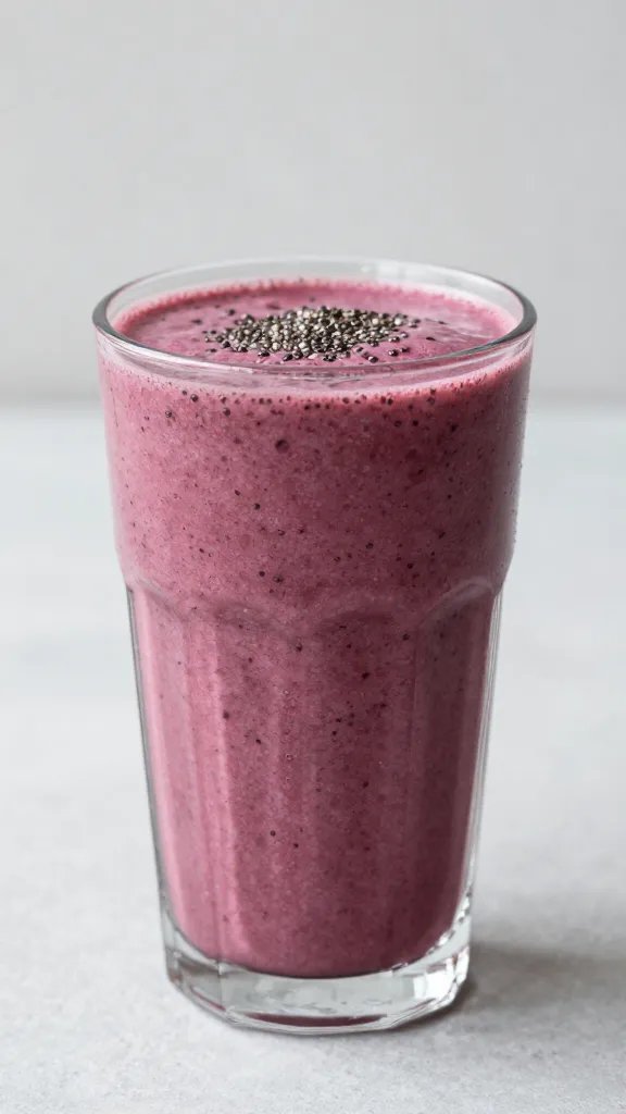 **Single glass of thick berry smoothie with chia swirl**