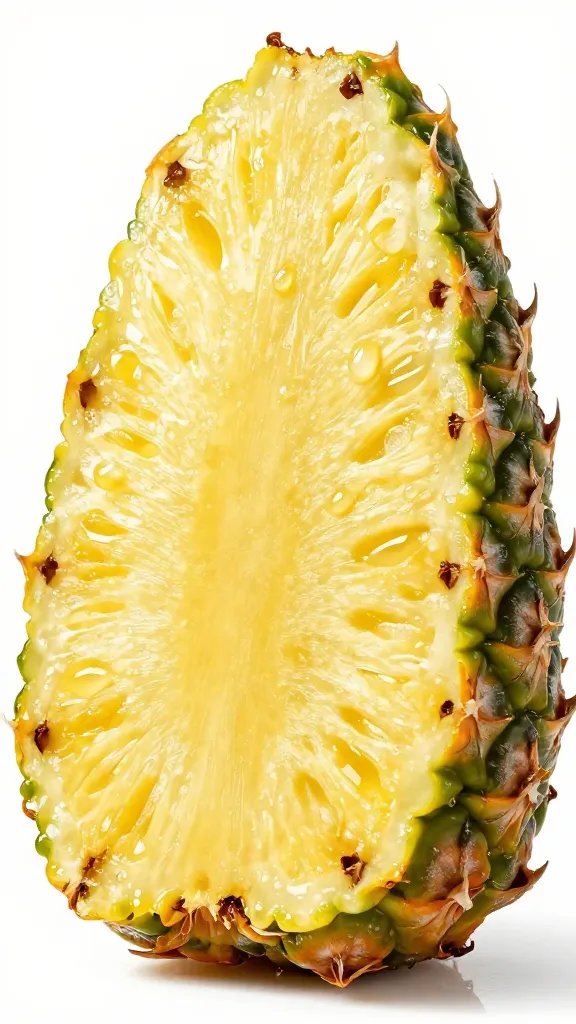**Single fresh pineapple slice with droplets of water**