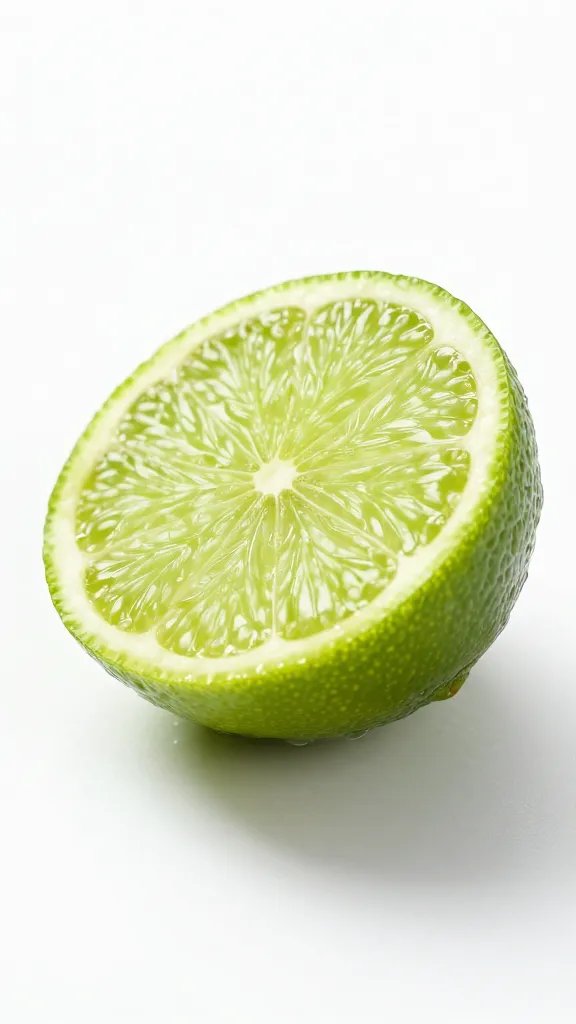 **Lime wedge on white surface with vibrant green zest exposed**