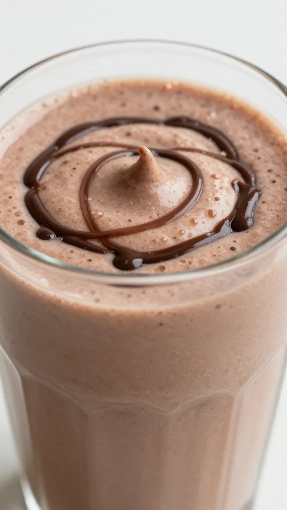 **Creamy smoothie texture with chocolate swirls (macro shot)**