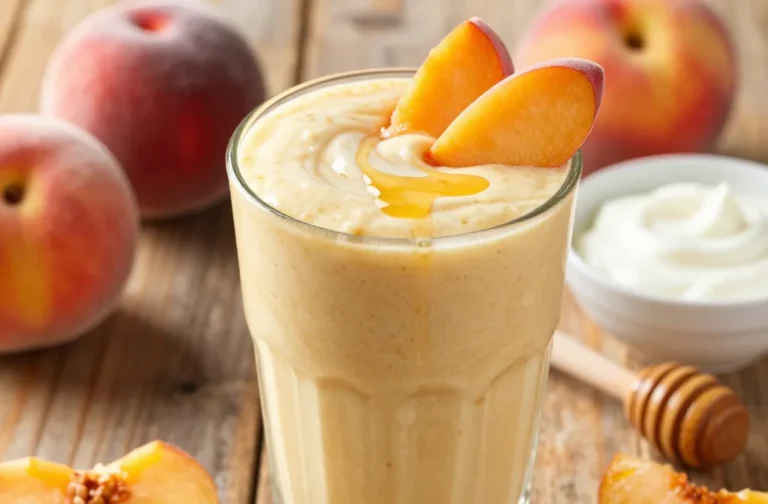 Creamy Dreamy Peach Smoothie Recipe with Frozen Peaches + Yogurt (Sunny, Creamy)