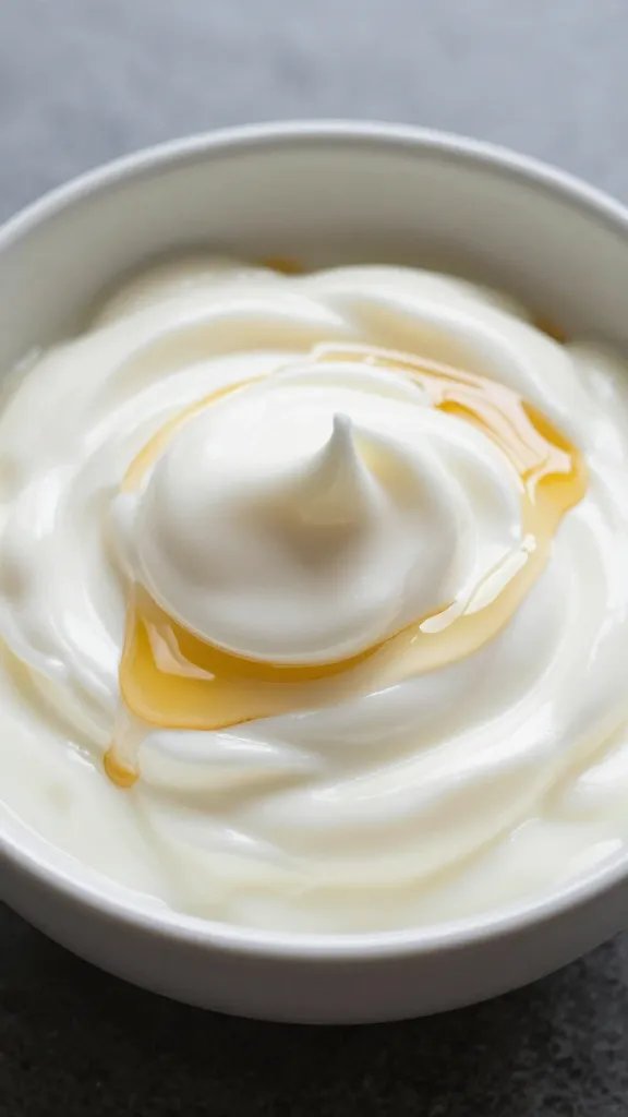 **Yogurt swirl in bowl with honey drizzle**