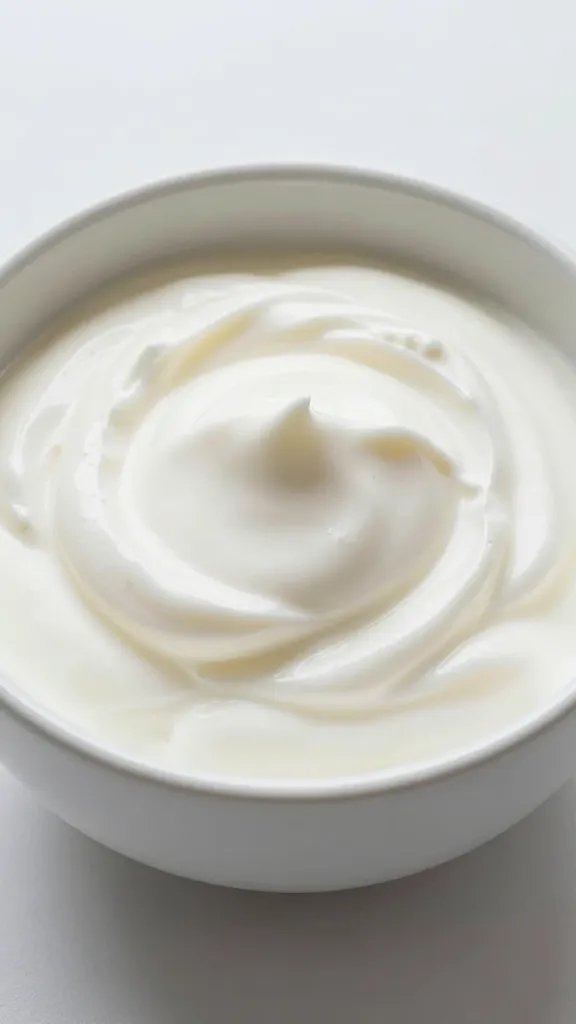 **Greek yogurt swirl in a white ceramic bowl**