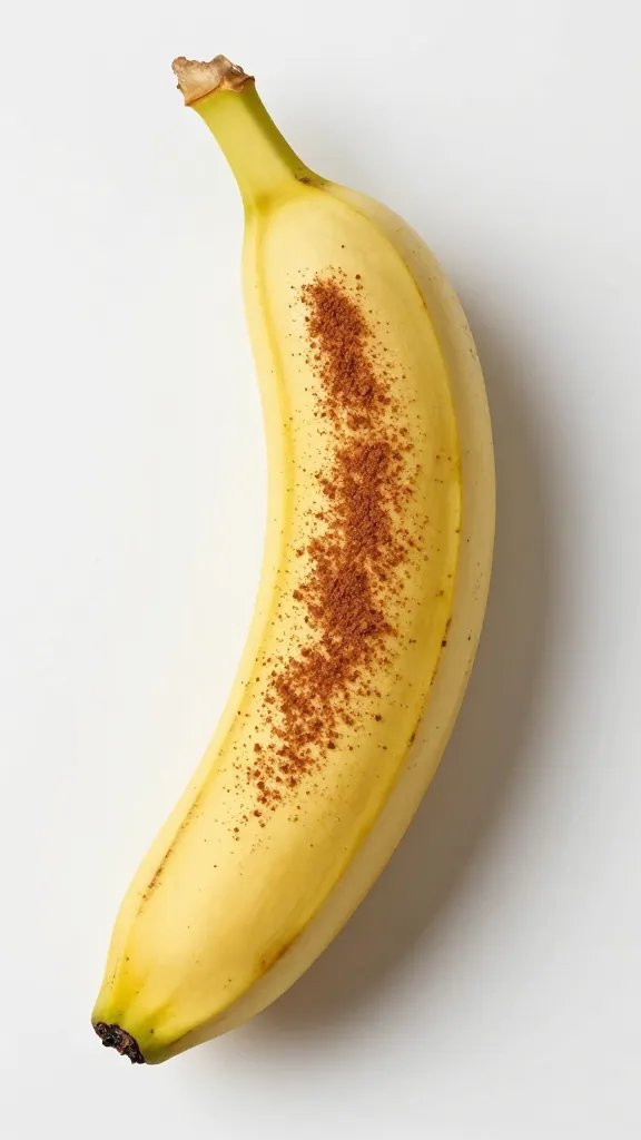**Single ripe banana with cinnamon sprinkled on top**