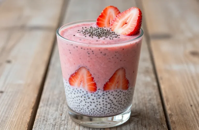 Thick & Filling Chia Seed Smoothie with Strawberries + Almond Milk