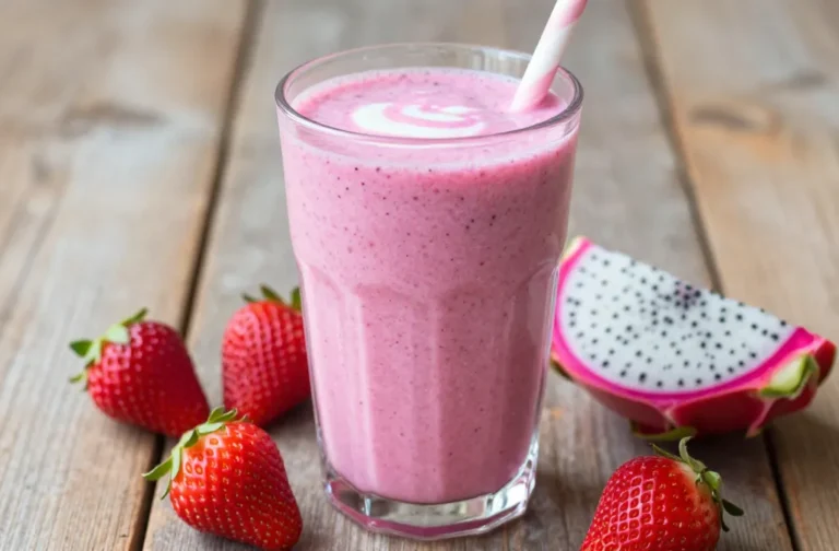Viral Dragon Fruit Smoothie Recipe with Strawberry + Yogurt (Hot Pink, Thick, Creamy)
