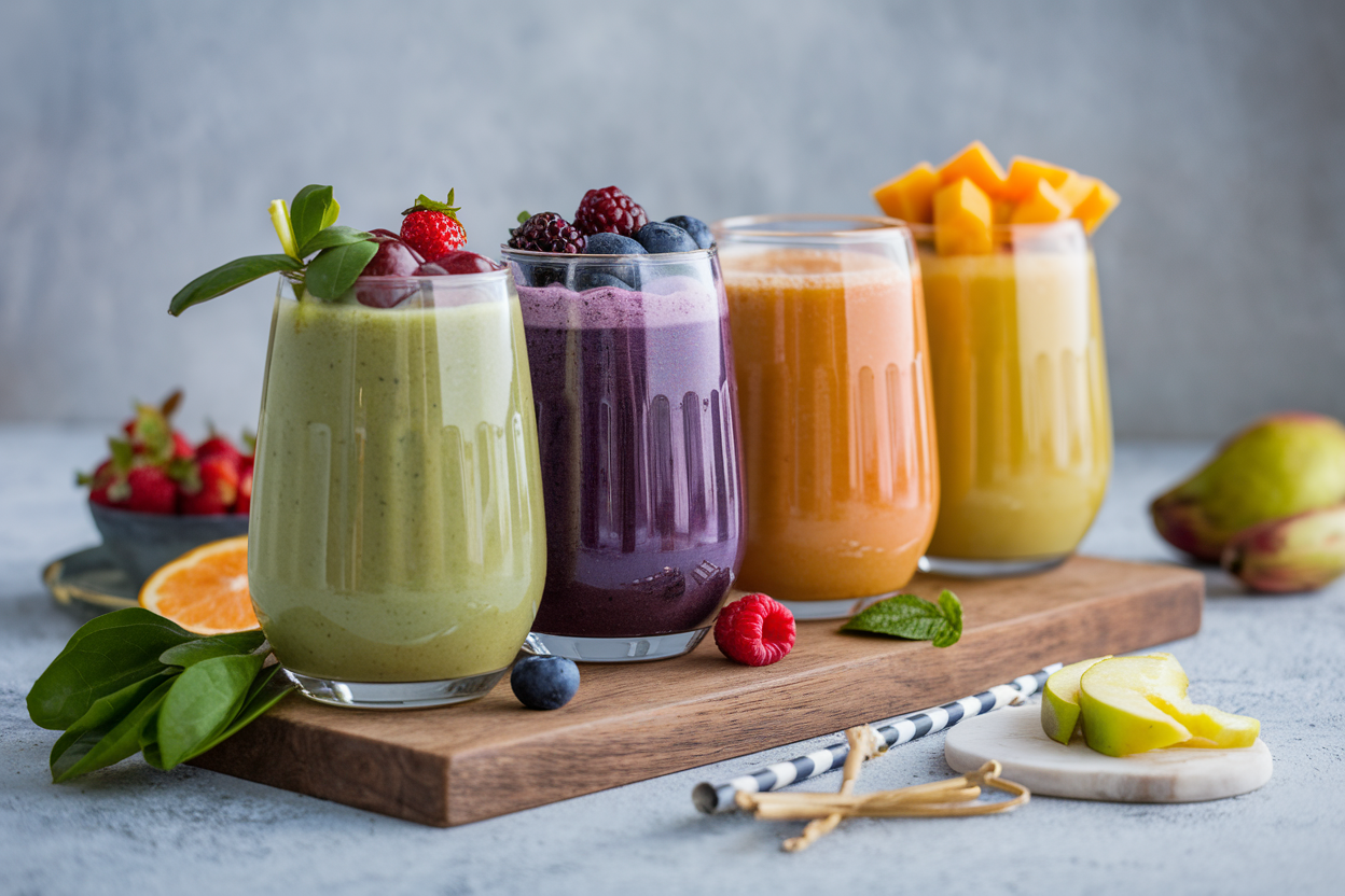 7 Smoothies You’ll Want Every Morning - smoothie lineup glasses
