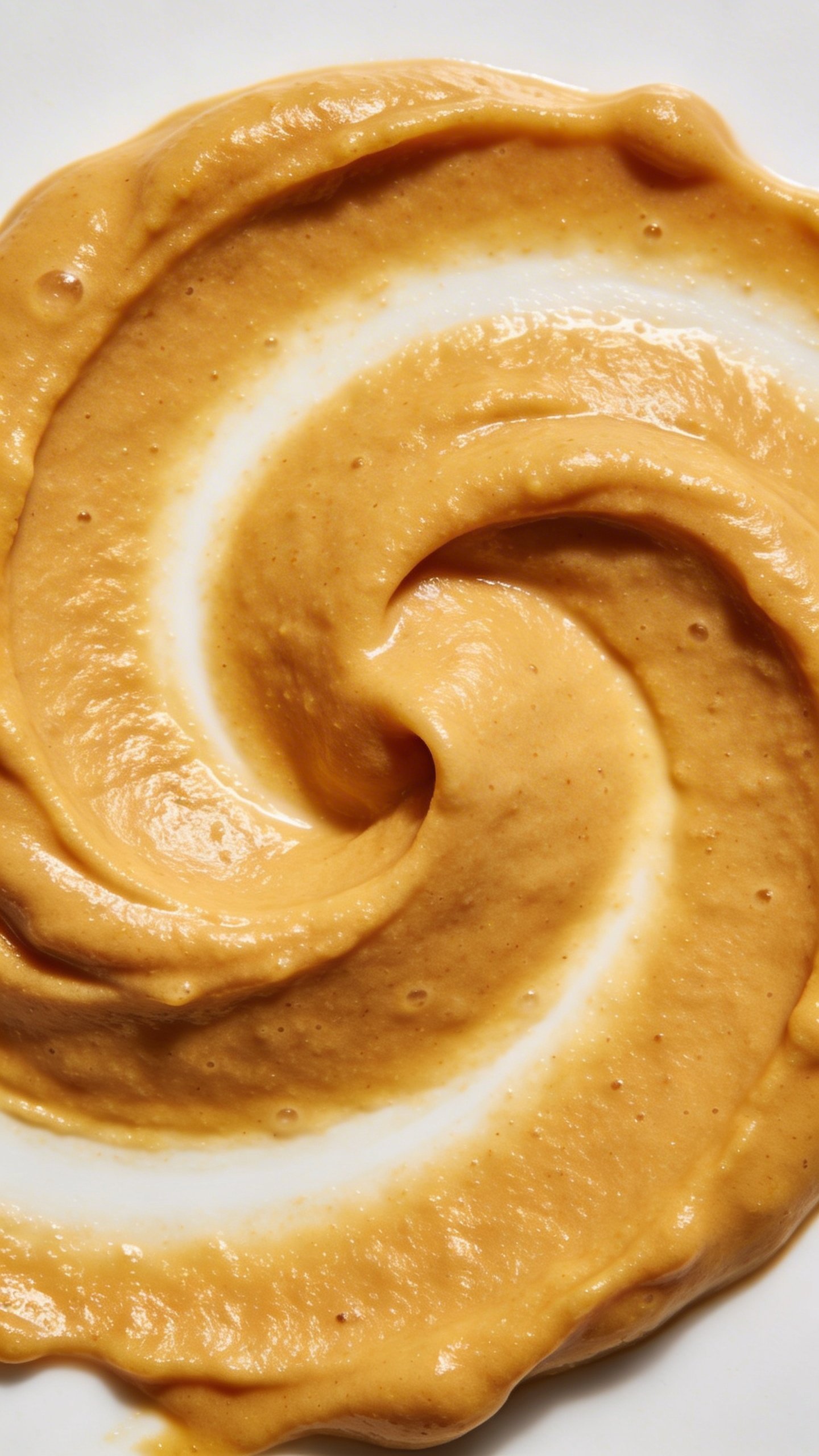Overhead shot: thick golden smoothie swirl, realistic texture, clean background