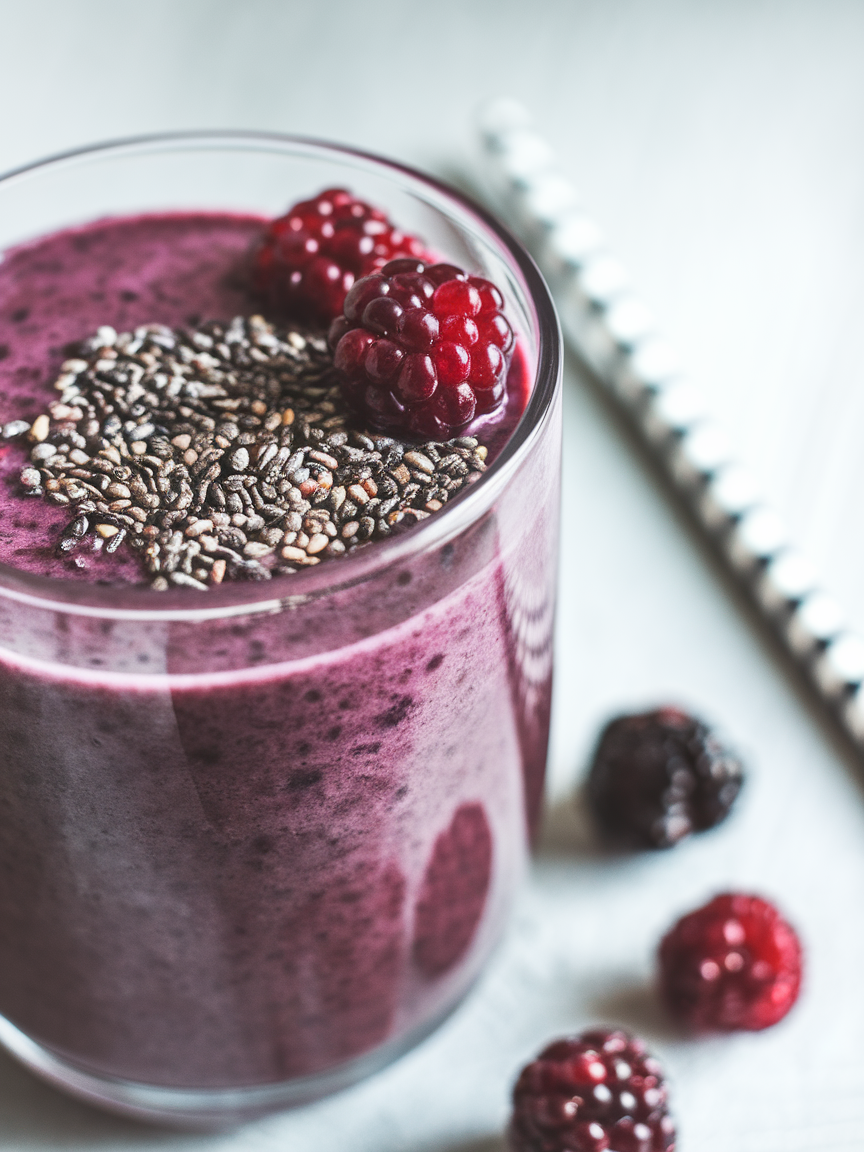 Blackberry Chia Smoothie for a Simple Antioxidant Breakfast - blackberry chia smoothie close-up