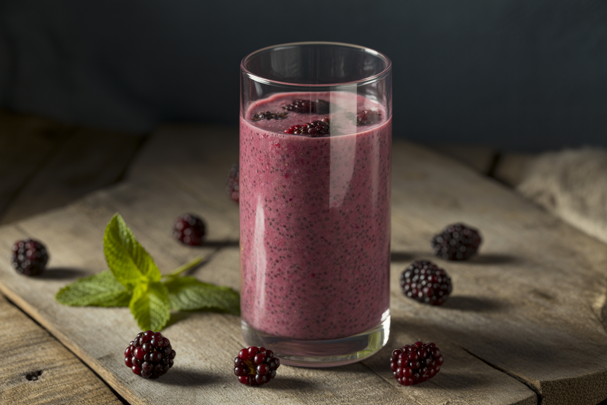 Blackberry Chia Smoothie for a Simple Antioxidant Breakfast - blackberry chia smoothie glass