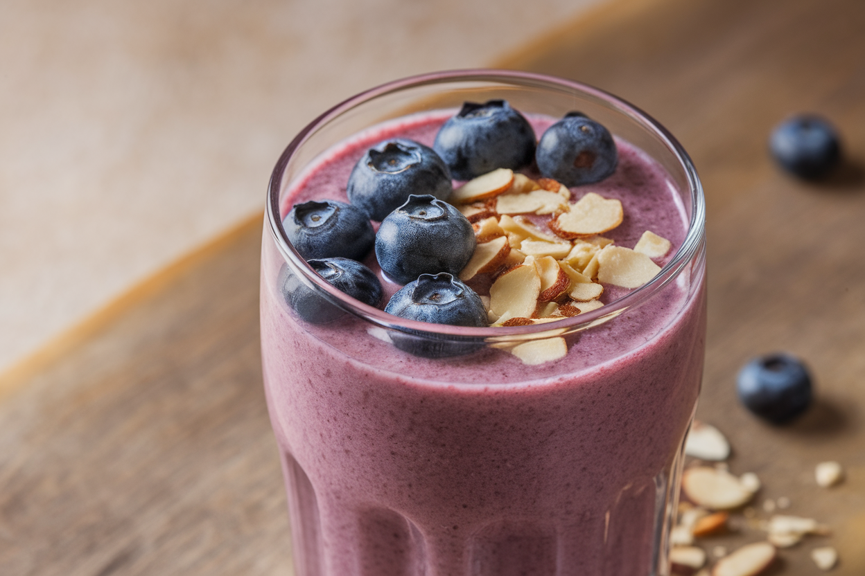 Blueberry Almond Butter Smoothie That Tastes Like a Creamy Breakfast Treat - blueberry almond butter smoothie glass