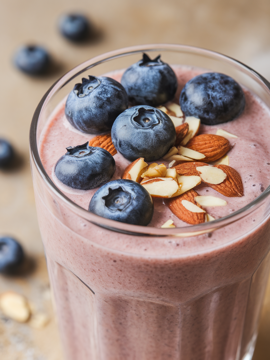 Blueberry Almond Butter Smoothie That Tastes Like a Creamy Breakfast Treat - blueberry almond butter smoothie pour
