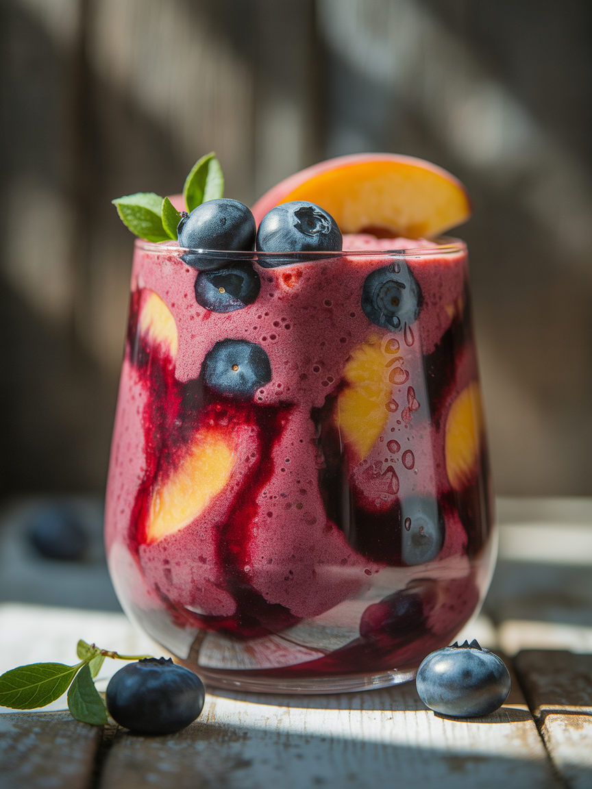 Blueberry Peach Summer Smoothie That’s Sweet, Cold, and Creamy - blueberry peach smoothie