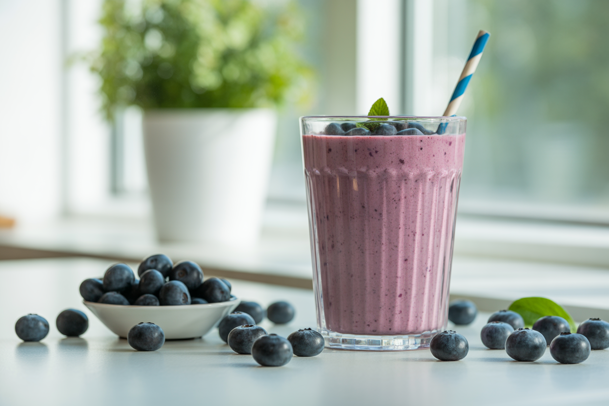 Blueberry Smoothie for Weight Loss That’s Light but Filling - blueberry smoothie glass