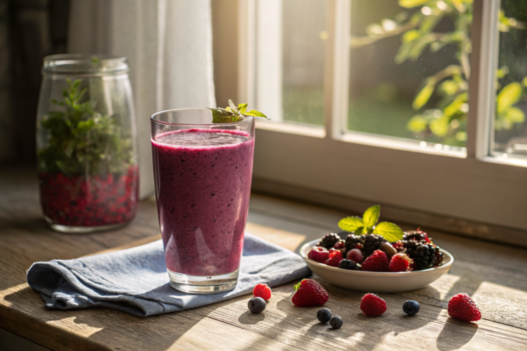 Breakfast Smoothie with Greek Yogurt and Berries That Feels Extra Creamy - berry smoothie glass