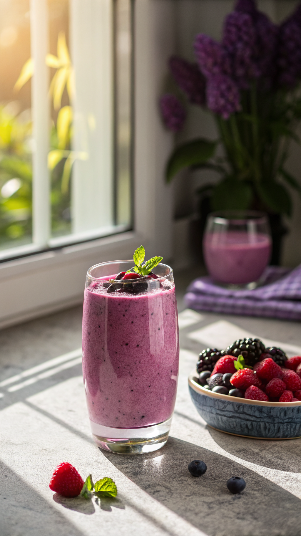 Breakfast Smoothie with Greek Yogurt and Berries That Feels Extra Creamy - berry smoothie pour