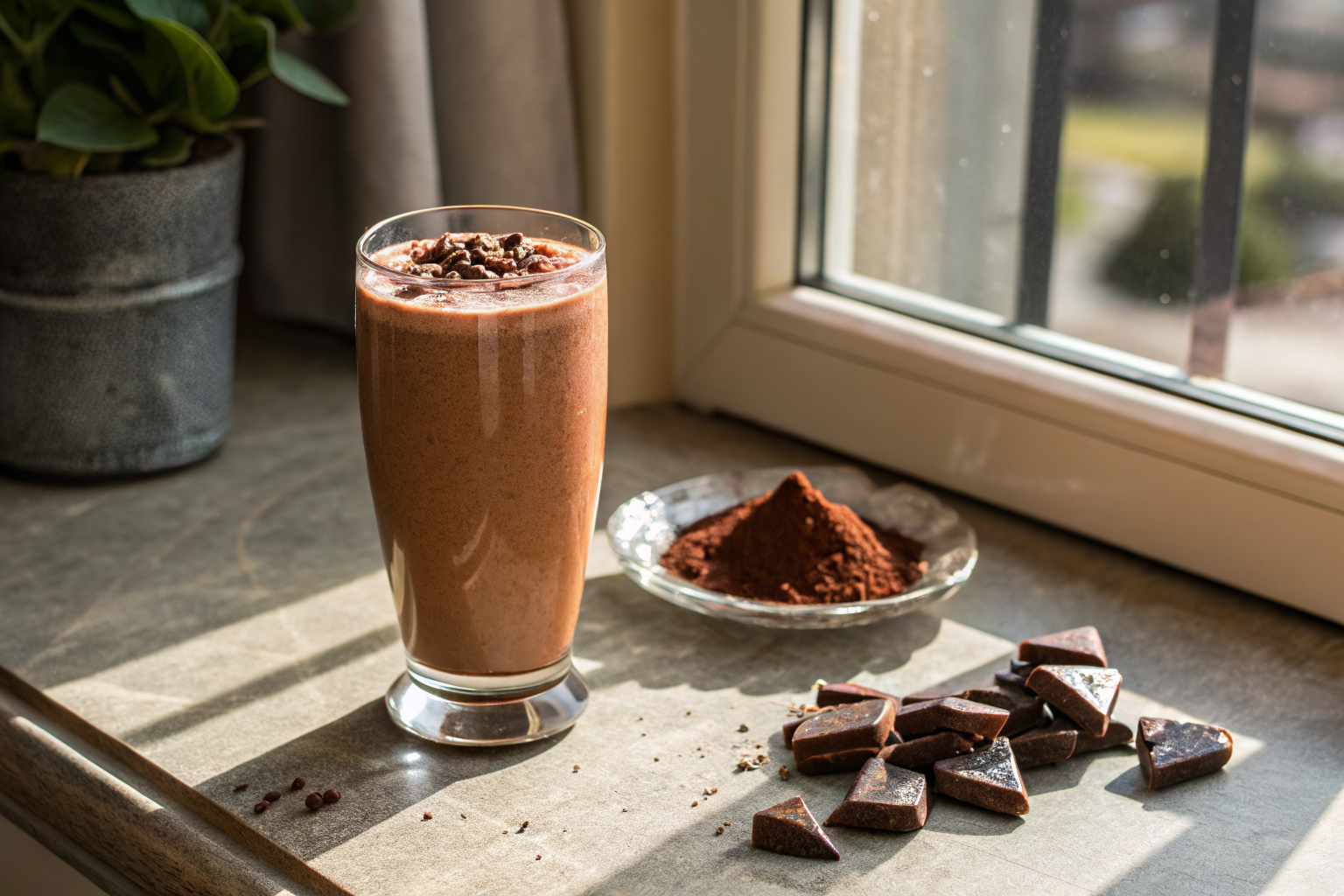 Chocolate Protein Smoothie Recipe That Tastes Like Dessert - chocolate protein smoothie glass