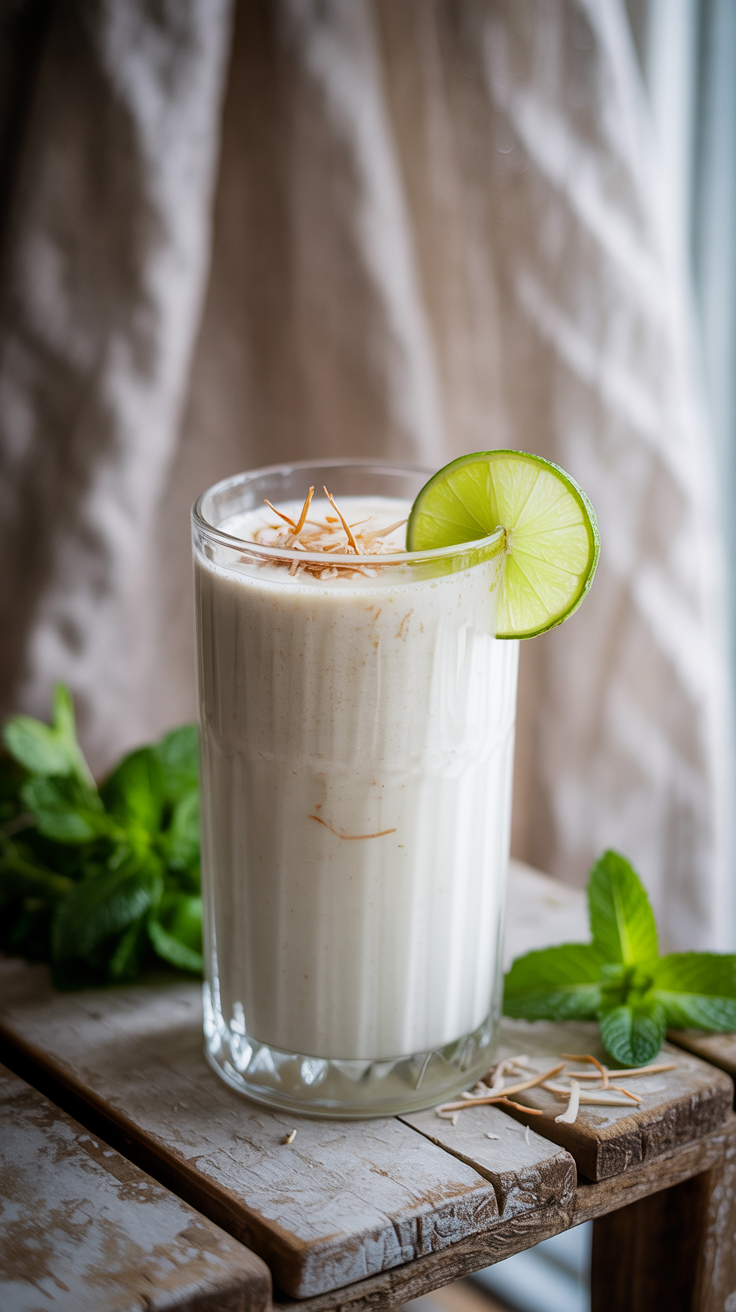 Coconut Smoothie That’s Light and Creamy - coconut smoothie glass