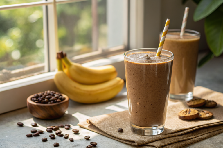 Coffee Banana Smoothie Recipe for Mornings When You Need Both Breakfast and Caffeine - coffee banana smoothie glass