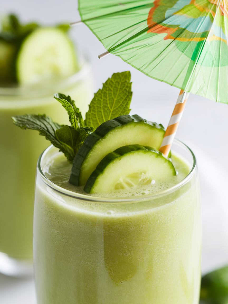 Cucumber Melon Smoothie for a Cool Poolside Breakfast - cucumber melon smoothie garnish