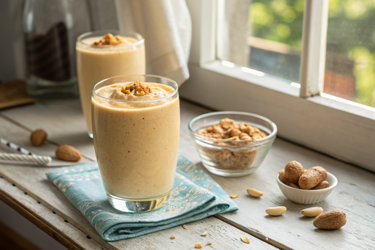 Easy Peanut Butter Breakfast Smoothie for a Quick Morning Win - peanut butter smoothie glass