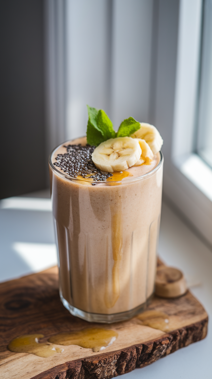 Easy Peanut Butter Breakfast Smoothie for a Quick Morning Win - peanut butter smoothie glass